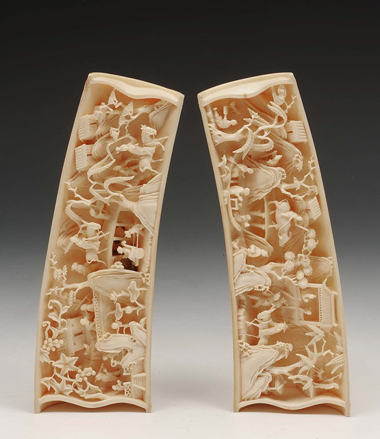 Appraisal: A pair of Canton ivory wrist rest form panelsRepublican periodcarved