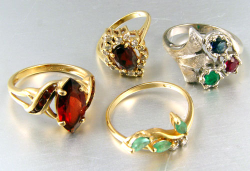 Appraisal: ESTATE LOT OF K GEMSTONE RINGS Lot of K yellow