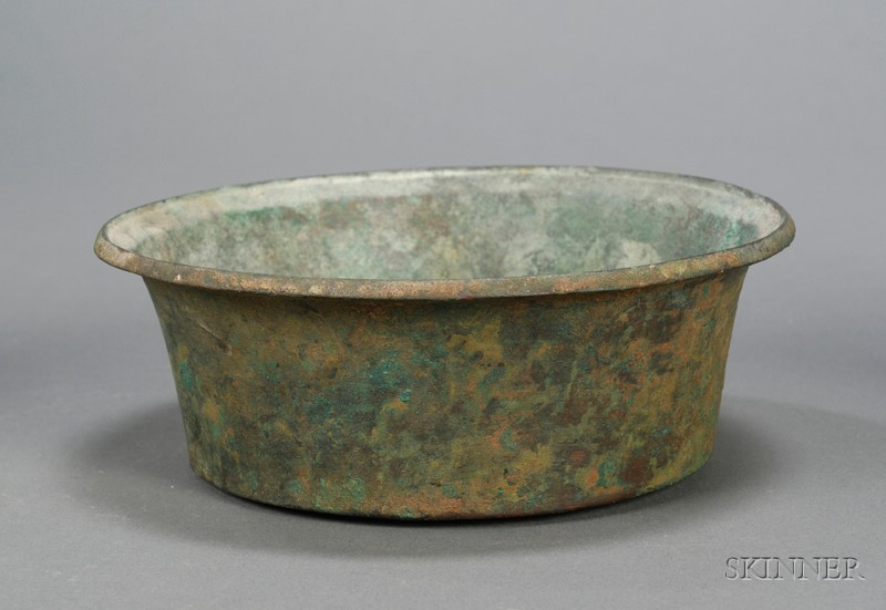 Appraisal: Roman Bronze Bowl Italy possibly nd century A D cylindrical