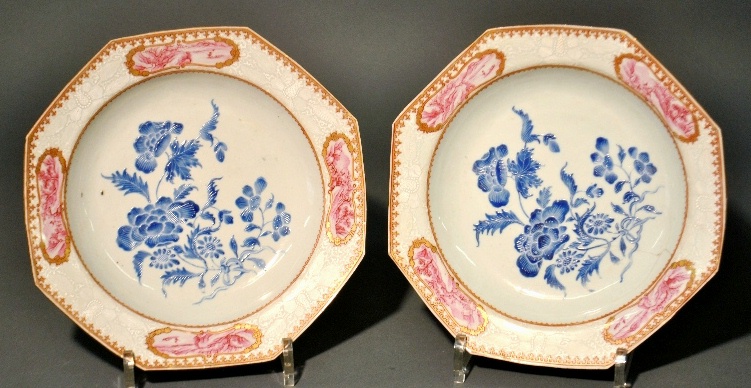 Appraisal: - Pair of Chinese export porcelain Famille Rose octagonal dishes