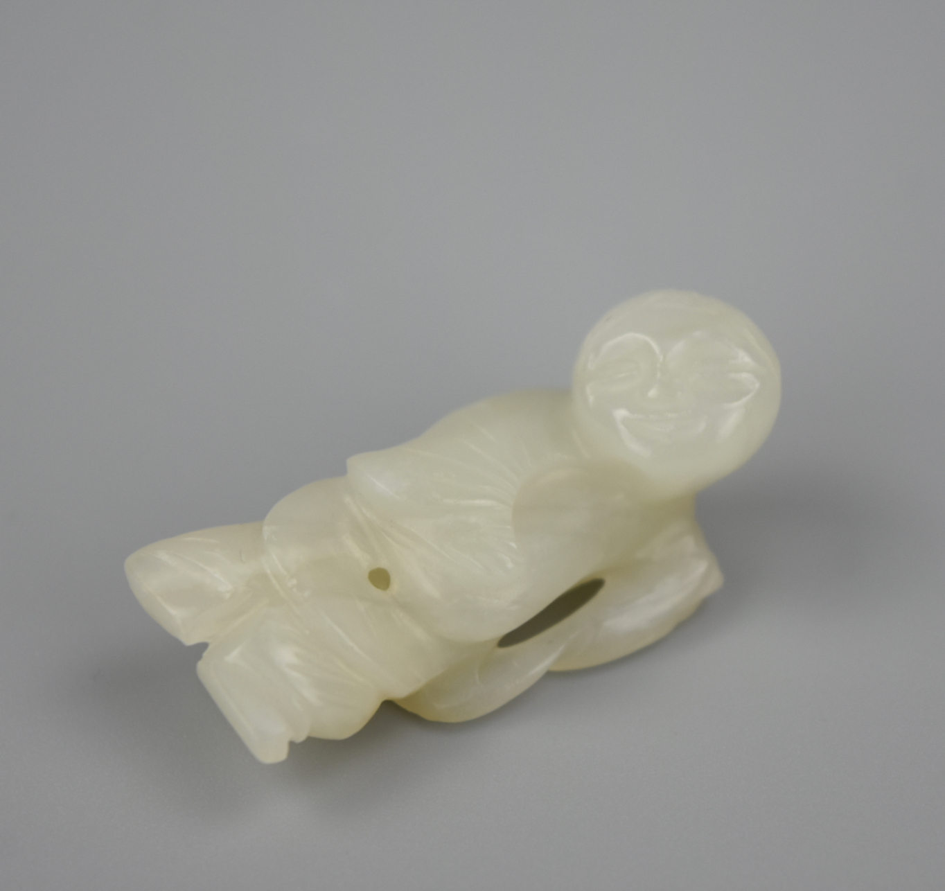 Appraisal: CHINESE MINI WHITE JADE CARVING BOY FIGURE QING D A