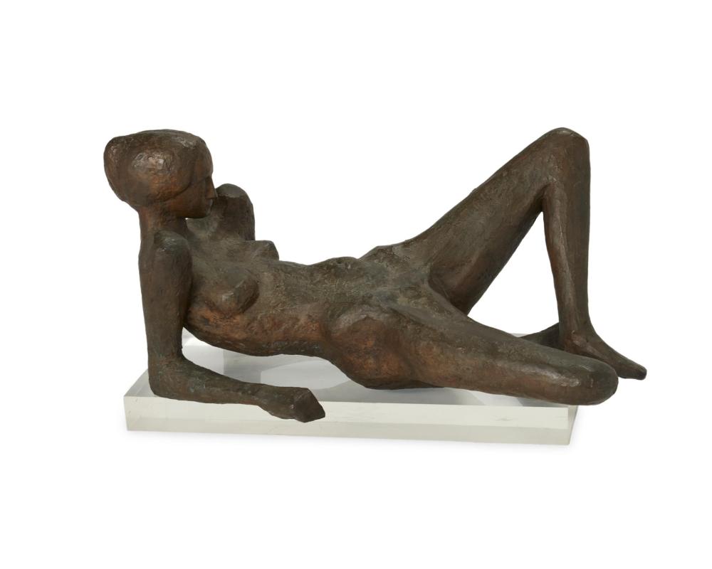 Appraisal: David Wynne - English Reclining woman Patinated bronze on an