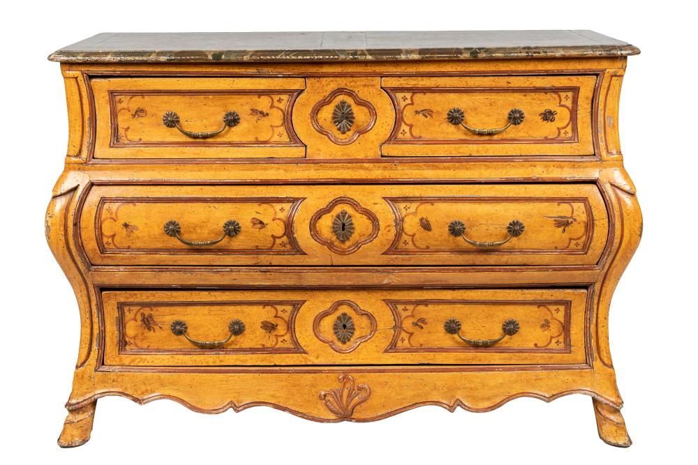 Appraisal: FRENCH PAINTED CHESTwith faux painted marble finish top two pullout