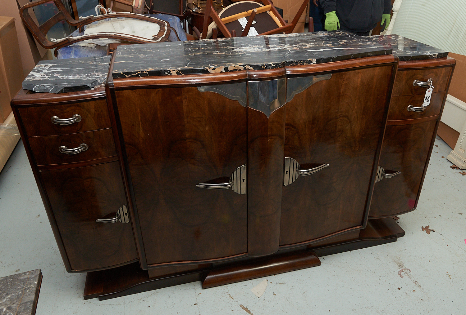 Appraisal: FRENCH ART DECO MARBLE TOP SIDEBOARD First half th c