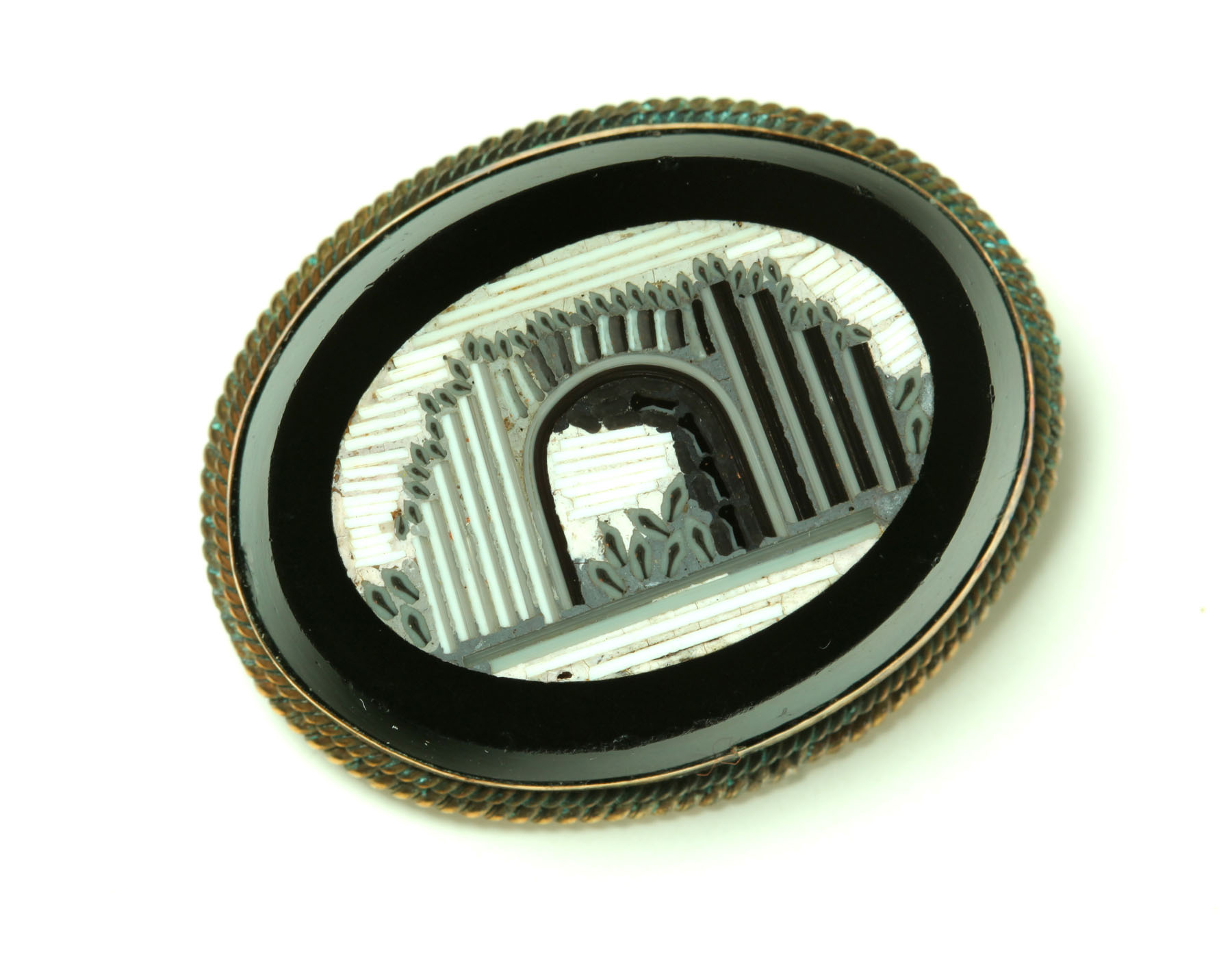 Appraisal: MICROMOSAIC BROOCH Italy nd half- th century Black grey and