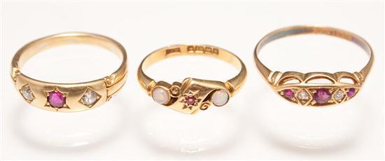 Appraisal: Three Victorian ladies K yellow gold and ruby rings diamonds