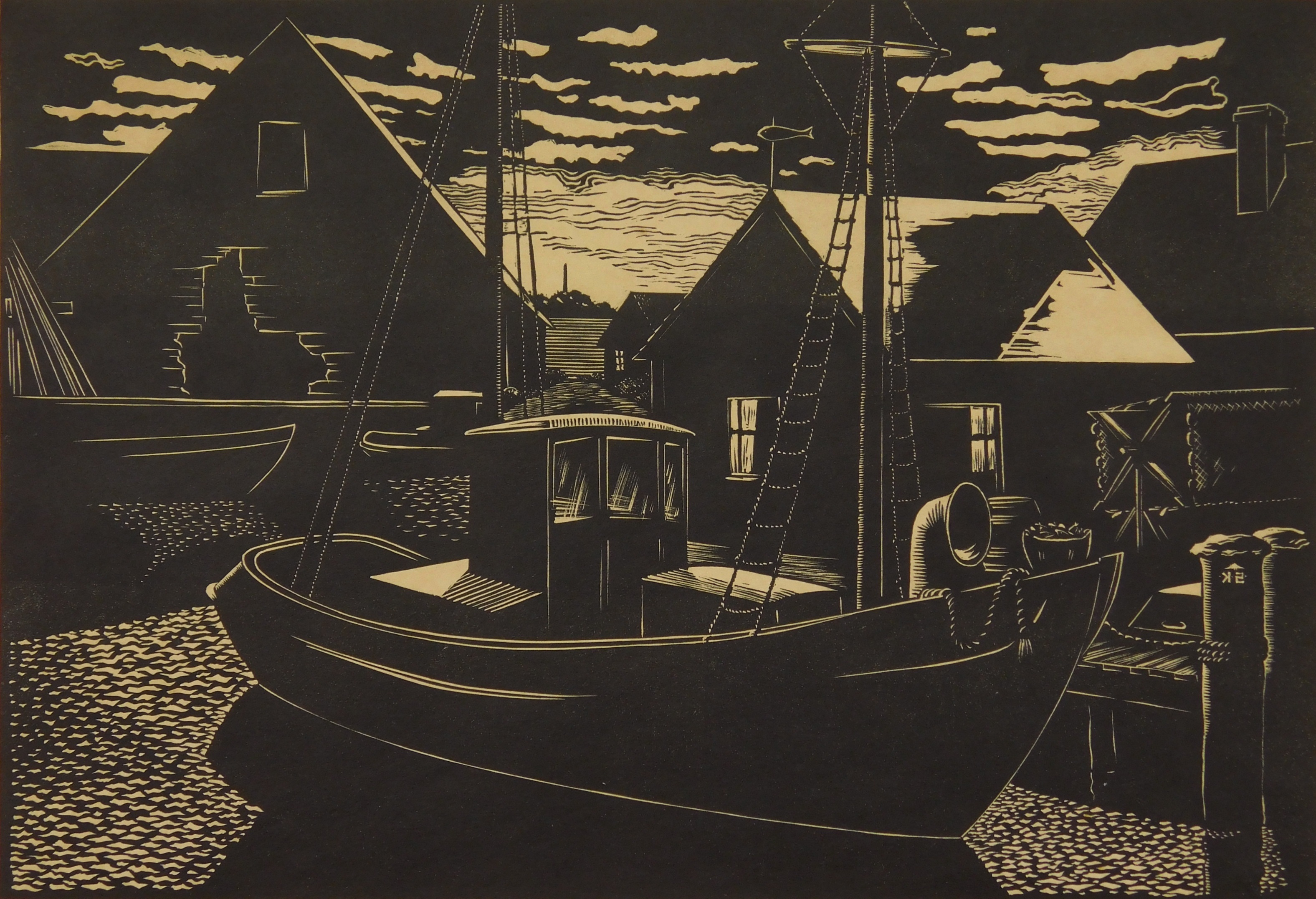 Appraisal: Sheffield Kagy - Sunset Shadows Gloucester Mass ''- linocut ca