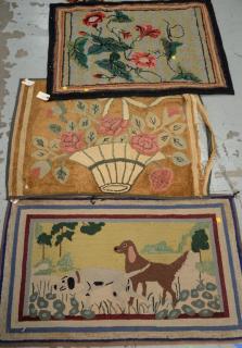 Appraisal: Three hooked rugs including a sporting dogs rug ' x