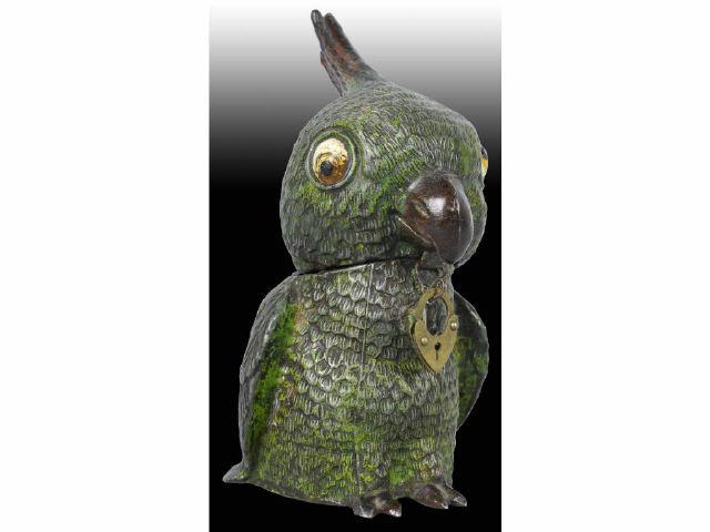 Appraisal: German Lead Parrot Still Bank Description Original lock Brown is