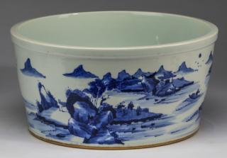 Appraisal: Chinese landscape scene basin w Chinese blue and white basin