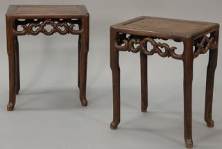 Appraisal: Pair of Qing Dynasty side tables with carved cloud motif