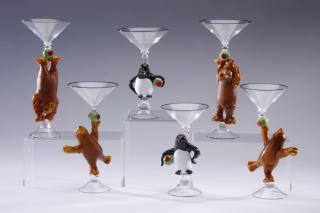 Appraisal: Handblown martini glasses signed Set of six hand blown playful