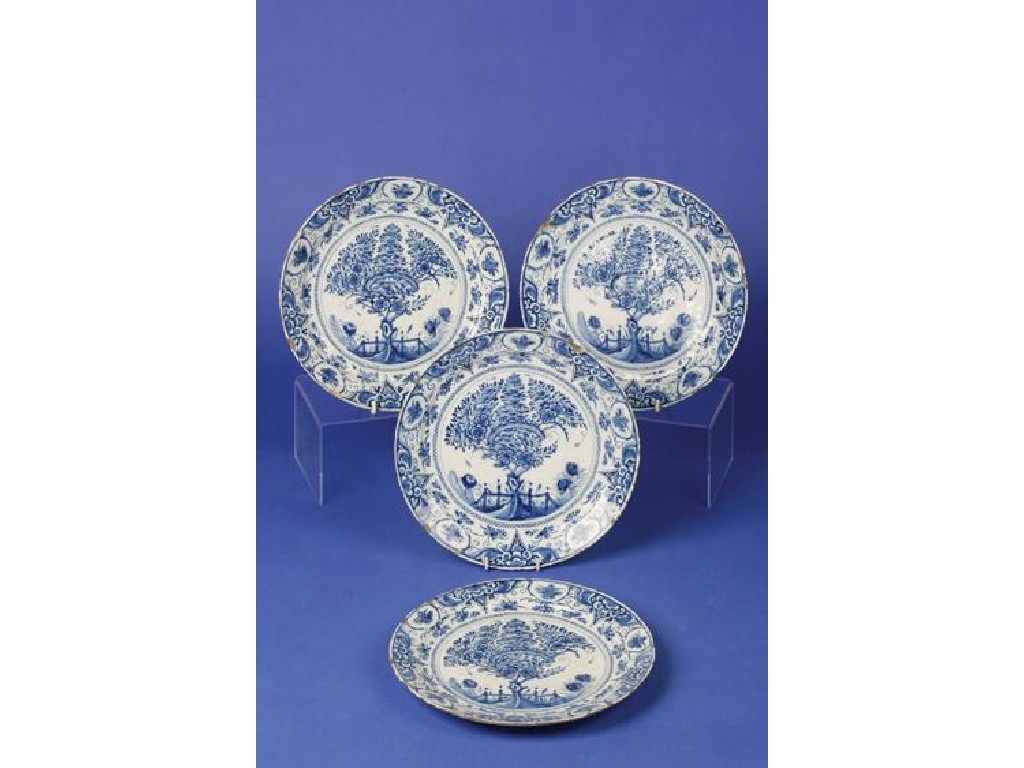 Appraisal: A SET OF FOUR DELFTWARE BLUE AND WHITE PLATES each