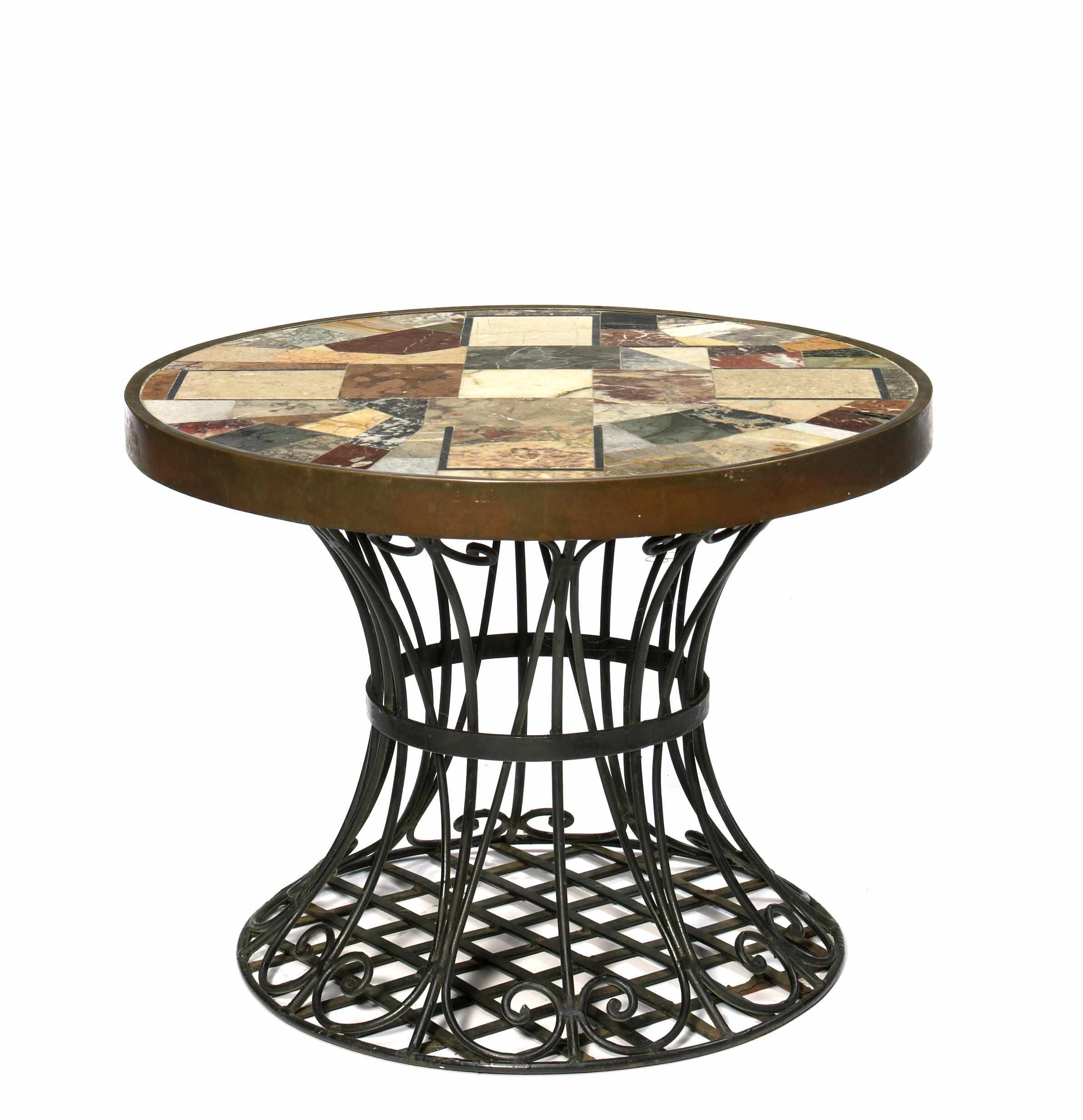 Appraisal: A specimen marble circular table on metal stand height in