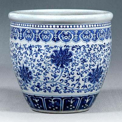 Appraisal: Chinese blue and white fish bowl ruyi head and palmate