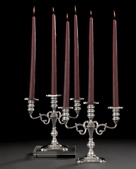 Appraisal: Pair of American Sterling Silver Three-Light Candelabra third quarter th