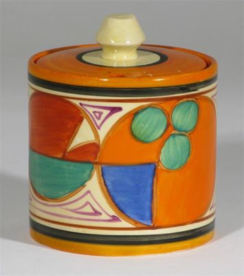 Appraisal: Melon' a Clarice Cliff Fantasque Bizarre cylindrical preserve pot and