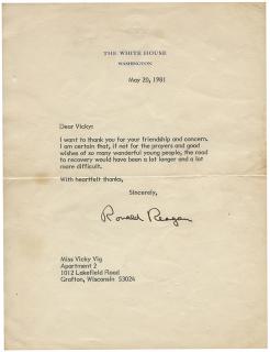 Appraisal: Reagan Ronald Typed Letter Signed Washington D C May A