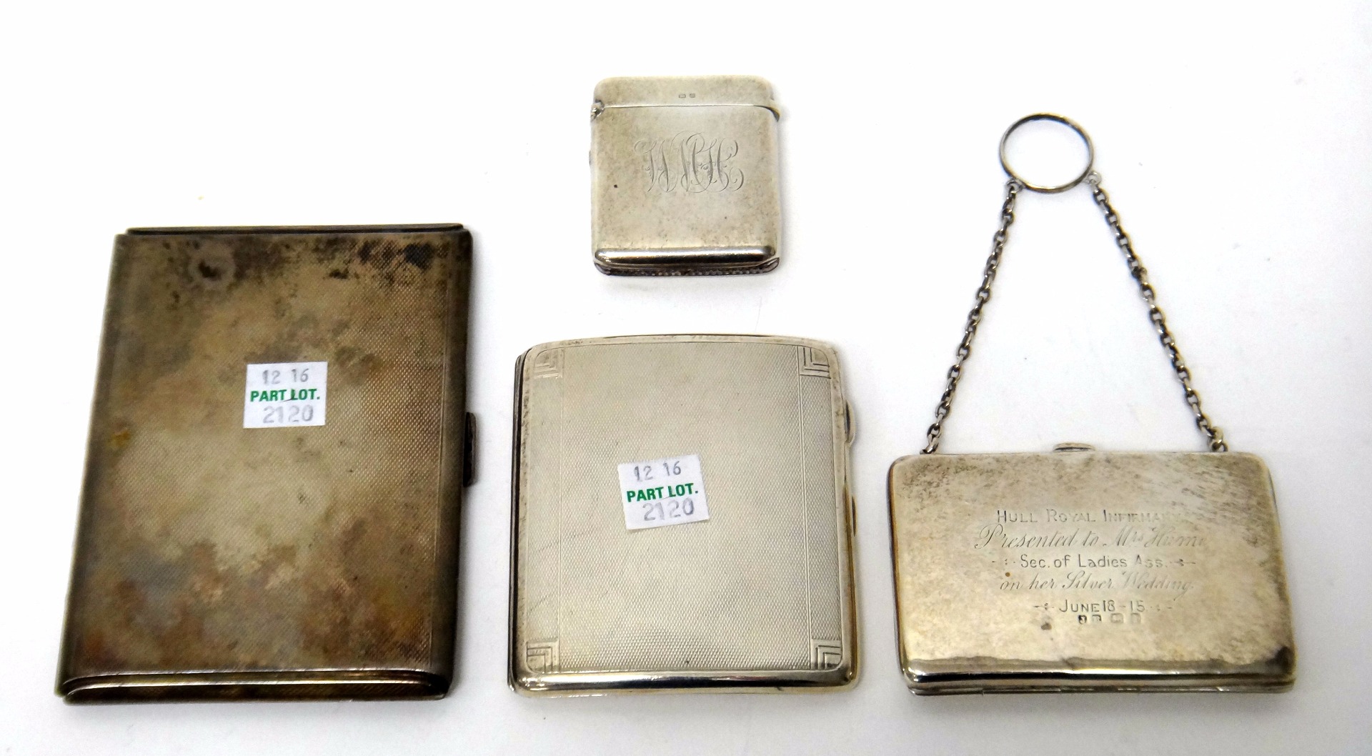 Appraisal: Silver comprising a rectangular vesta case monogram engraved Birmingham two