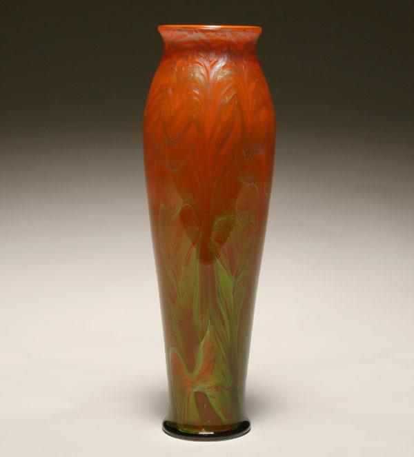 Appraisal: Loetz Titania art glass vase green and platinum over orange