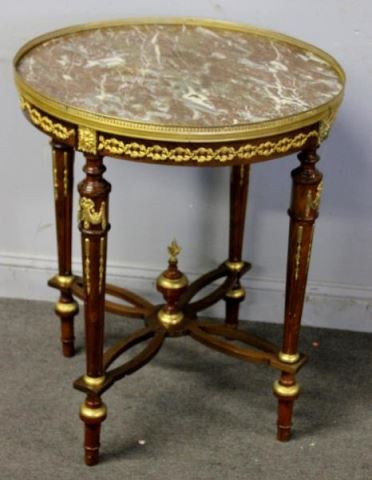 Appraisal: French Bronze Mounted Marble Top BouilotteTable Dore finish Central flame