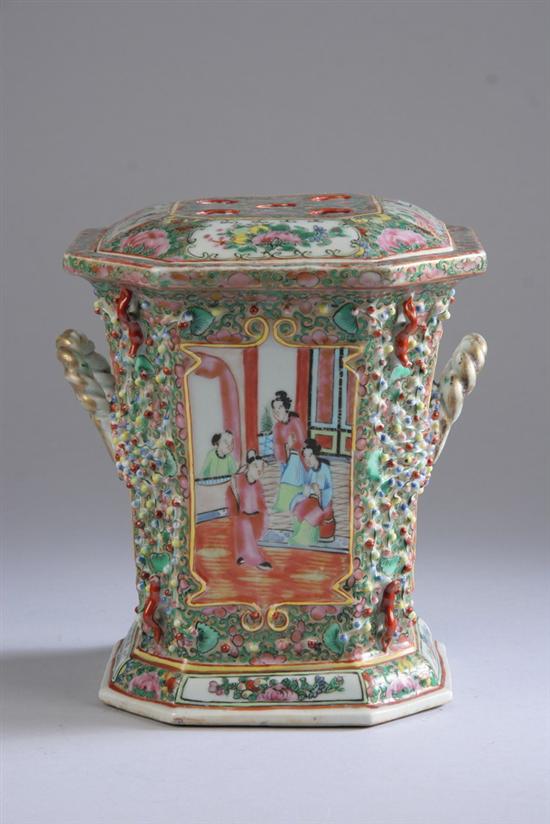 Appraisal: CHINESE ROSE MEDALLION PORCELAIN BOUGH POT AND COVER Circa Square