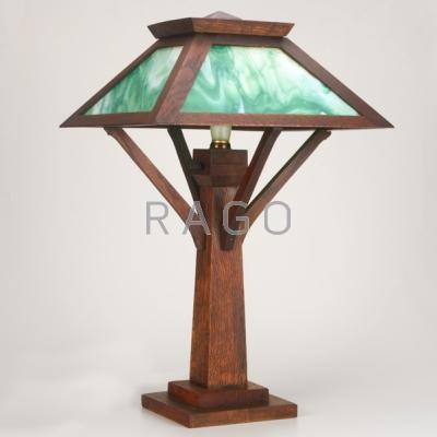 Appraisal: W B BROWN CO Arts Crafts table lamp ca Oak