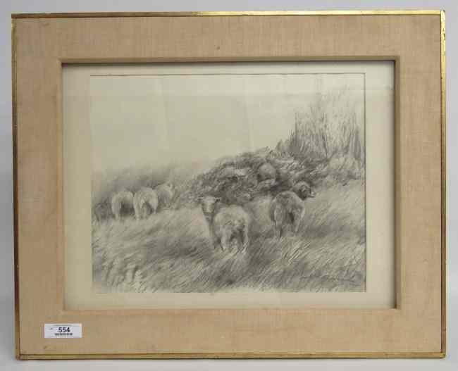 Appraisal: Pencil drawing sheep signed illegibly Sight '' x ''