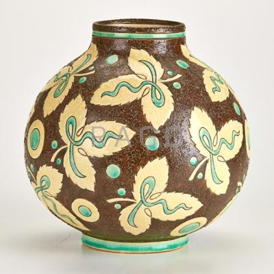 Appraisal: BOCH FRERES Bulbous ceramic vase with pebbled glaze field Marked