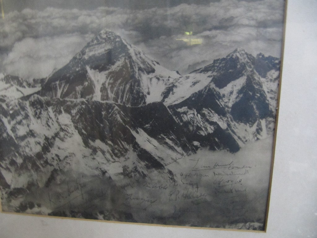 Appraisal: A framed photograph of Mount Everest bearing a quantity of