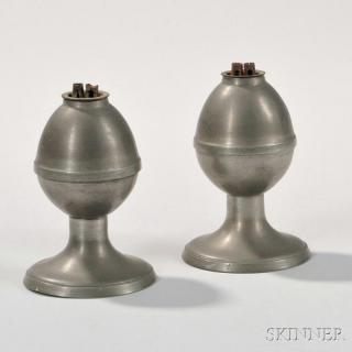 Appraisal: Pair of Pewter Lamps th century the lemon-shaped lamps with