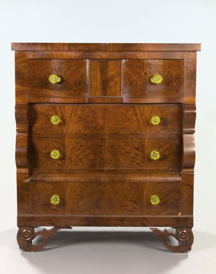 Appraisal: American Late Classical Feathered Mahogany Chest of Drawers second quarter