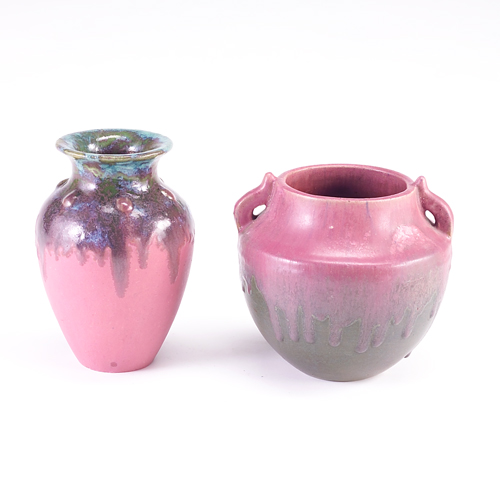 Appraisal: FULPER Two vases one baluster with prunts in frothy Moss-to-Rose