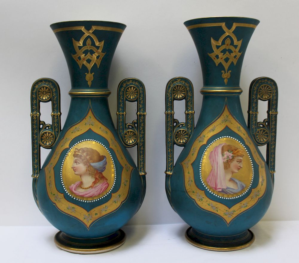 Appraisal: Pair of Paint and Enamel Decorated Porcelain Vases Nice quality