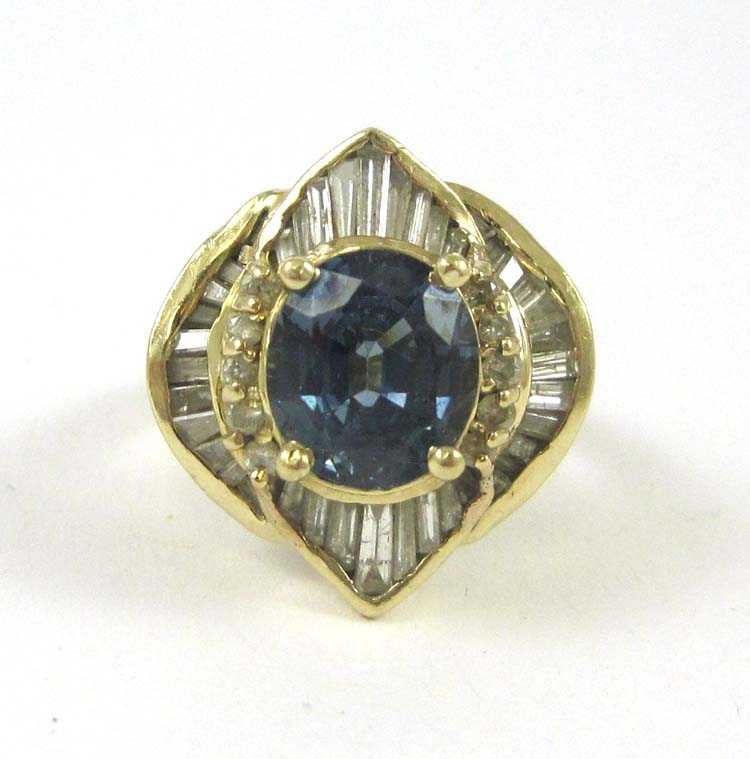 Appraisal: SPINEL DIAMOND AND FOURTEEN KARAT GOLD RING with round-cut and