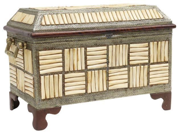 Appraisal: Moroccan camel bone inlaid table box storage chest late th