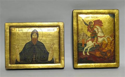 Appraisal: TWO GREEK OR RUSSIAN ICONS The first depicting St George