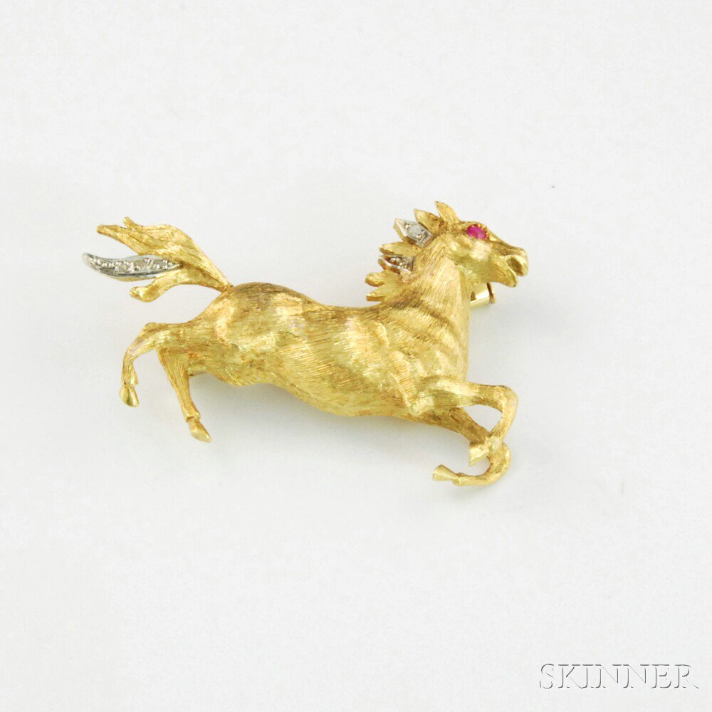 Appraisal: kt Gold Ruby and Diamond Horse Pin the horse formed