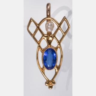 Appraisal: A kt Yellow Gold Sapphire and Seed Pearl Pendant A