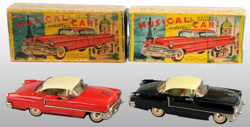 Appraisal: Lot of Tin Musical Cadillac Battery-Op Toys Description Japanese Working