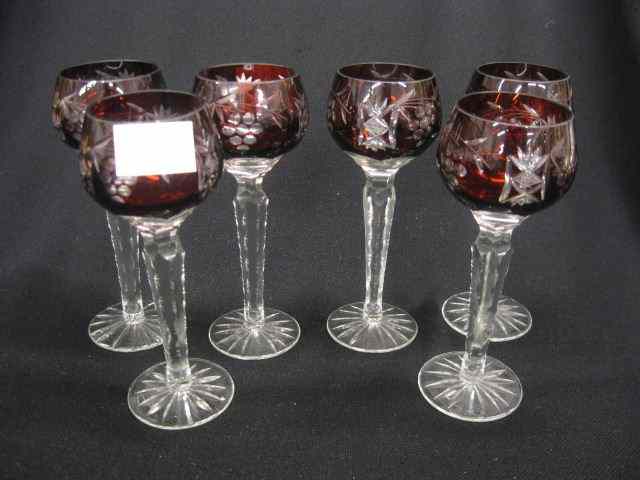 Appraisal: Set of Ruby Cut-to-Clear Cordials grape vine decor clear bases