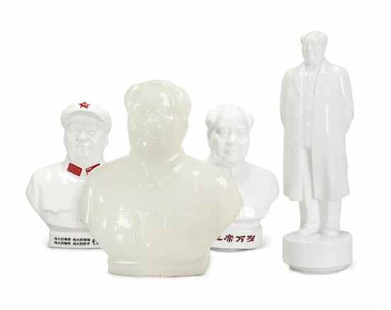 Appraisal: Group of three Mao statues in Glass one in Porcelain