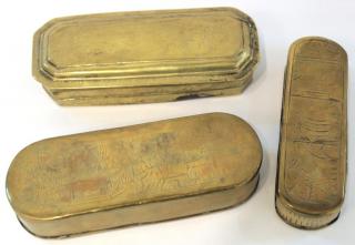 Appraisal: Antique Dutch Engraved Brass Tobacco Boxes th century rectangular the