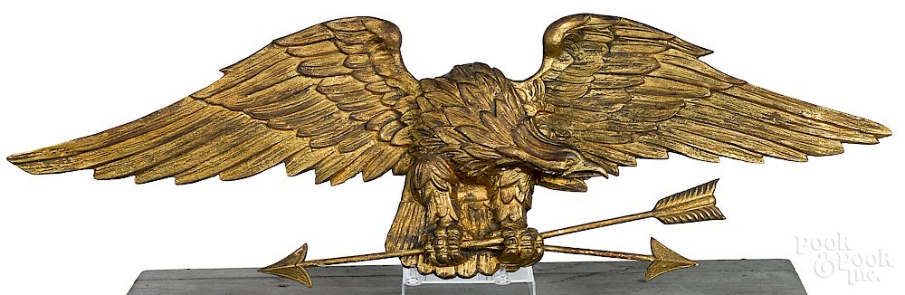 Appraisal: Carved and gilded spread winged eagle plaque Carved and gilded