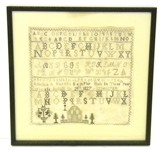 Appraisal: Cross stitch sampler dated signed Almina A Barnes cotton on