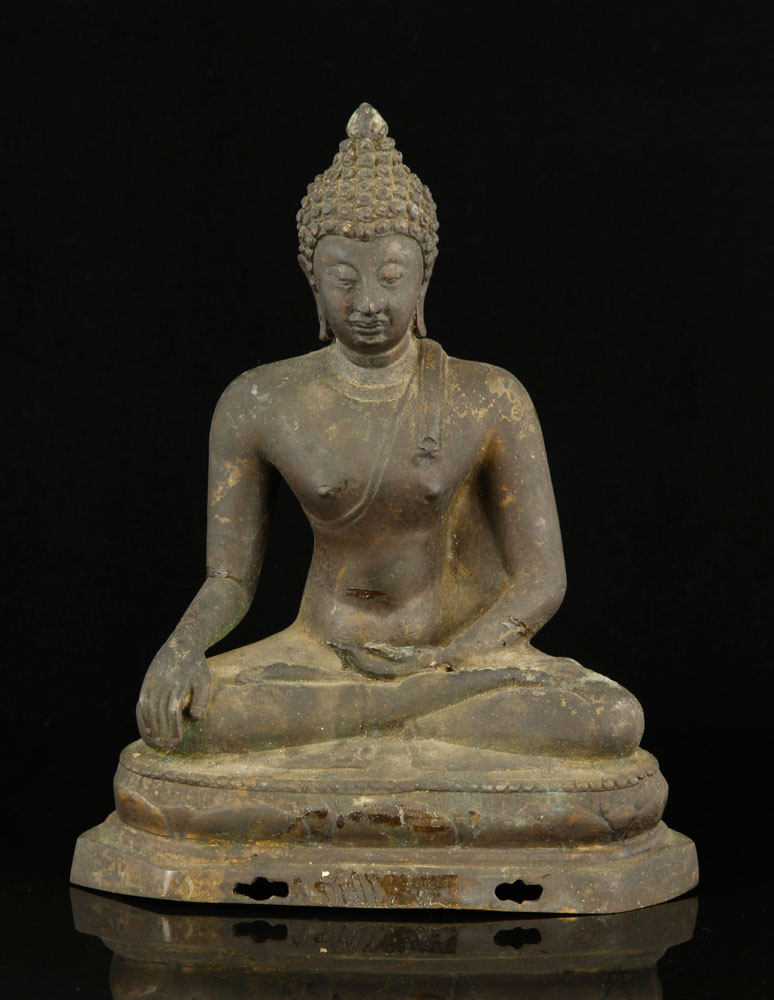 Appraisal: - th th C Thai Buddha Seated figure of the