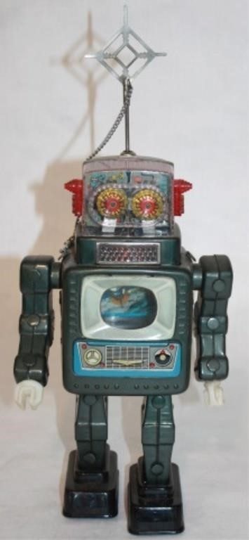 Appraisal: JAPANESE LITHOGRAPHED TIN TELEVISION SPACEMANRobot ca Battery operated Walks and