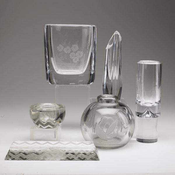 Appraisal: GLASS GROUPING Six pieces includes th C clear crystal Baccarat