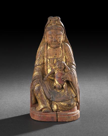 Appraisal: Chinese Carved Wooden Votive Figure of Guanyin th century the