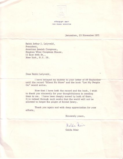 Appraisal: JUDAICA MEIR GOLDA Typed Letter Signed as Prime Minister of